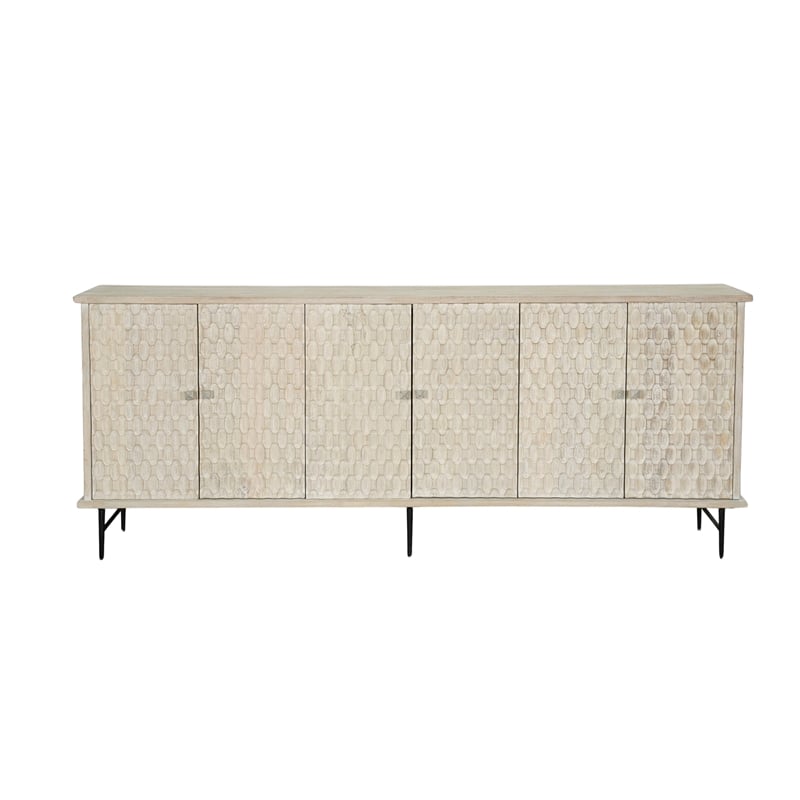 Taran Designs Mason 6-door Geometric Pattern Solid Wood Sideboard in White
