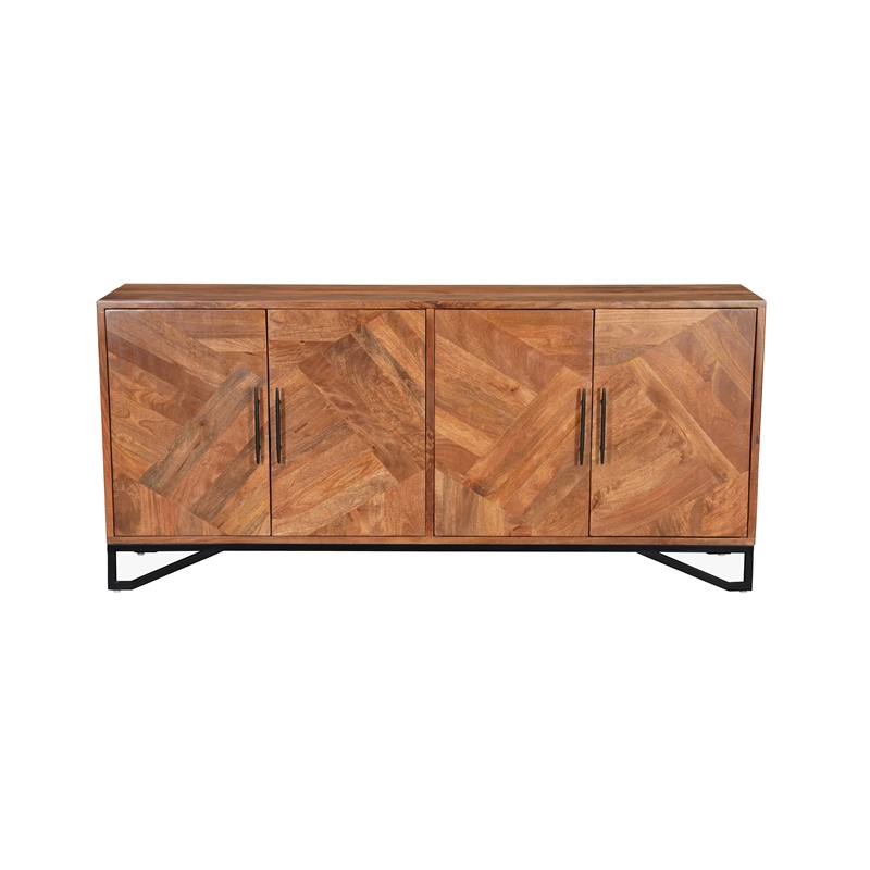 Taran Designs Mason 4-door Geometric Pattern Solid Wood Sideboard in Brown