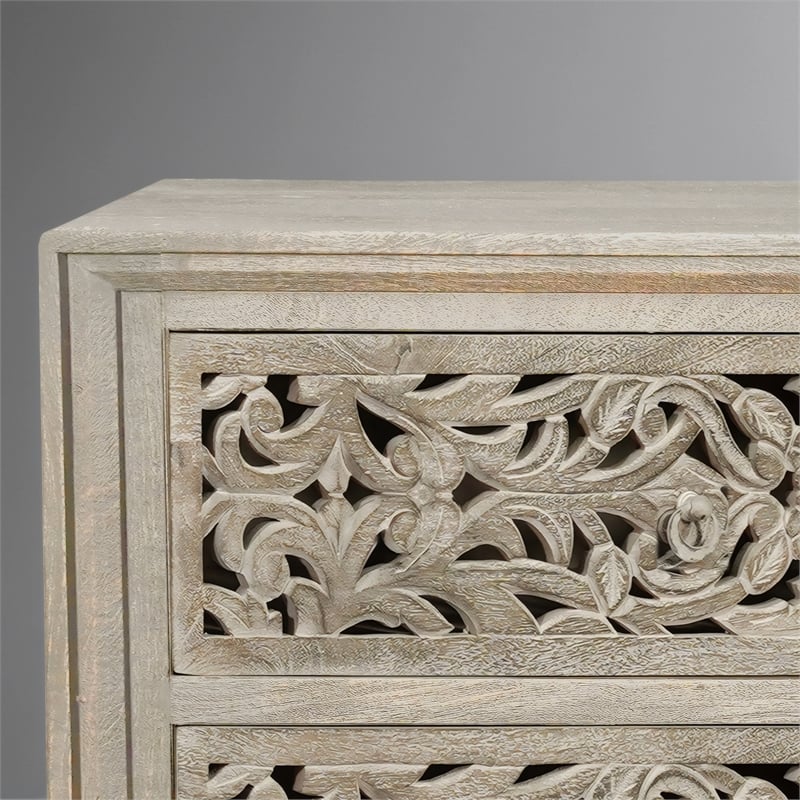 Taran Designs Fillian 6-drawer Floral Carved Solid Wood Dresser in Gray