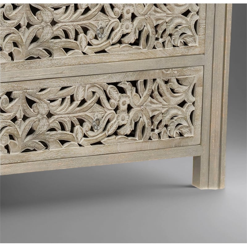 Taran Designs Fillian 6-drawer Floral Carved Solid Wood Dresser in Gray