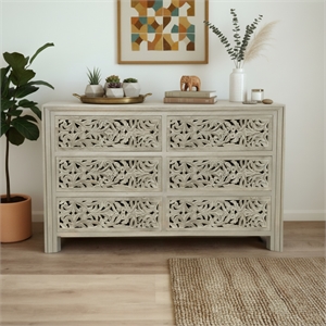 Taran Designs Fillian 6-drawer Floral Carved Solid Wood Dresser in Gray
