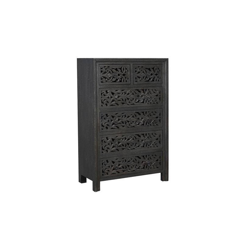 Taran Designs Fillian 6-drawer Floral Carved Solid Wood Chest in Black