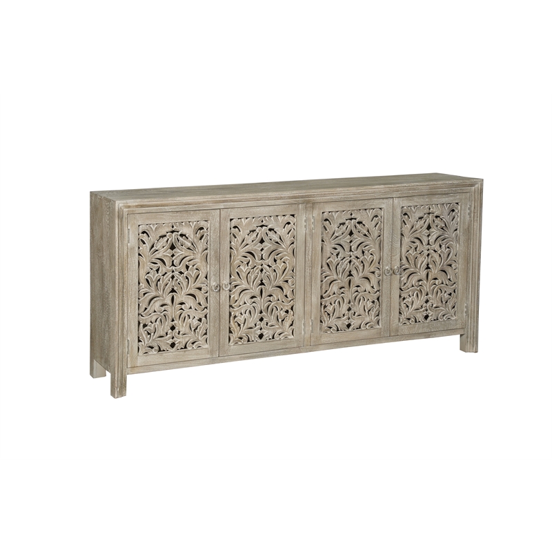 Taran Designs Fillian 4-door Floral Carved Solid Wood Sideboard in Gray