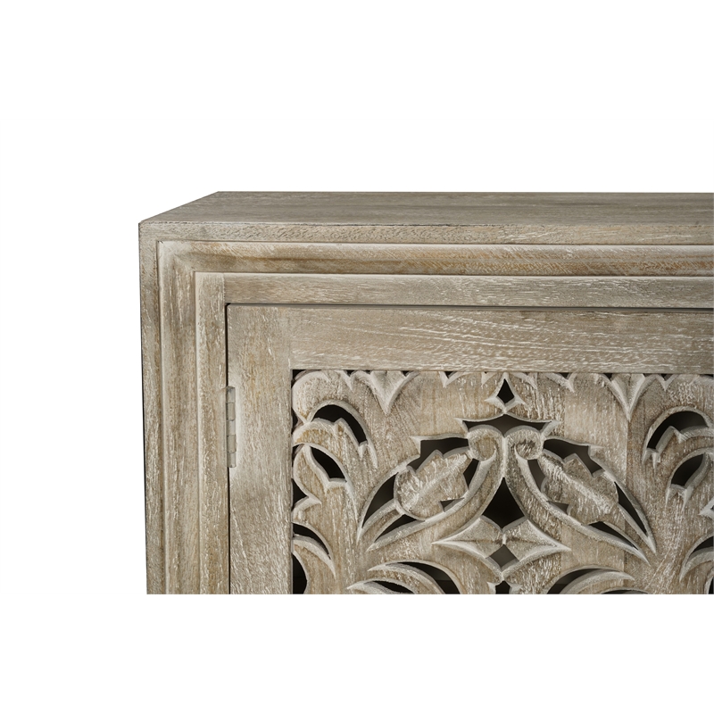 Taran Designs Fillian 4-door Floral Carved Solid Wood Sideboard in Gray