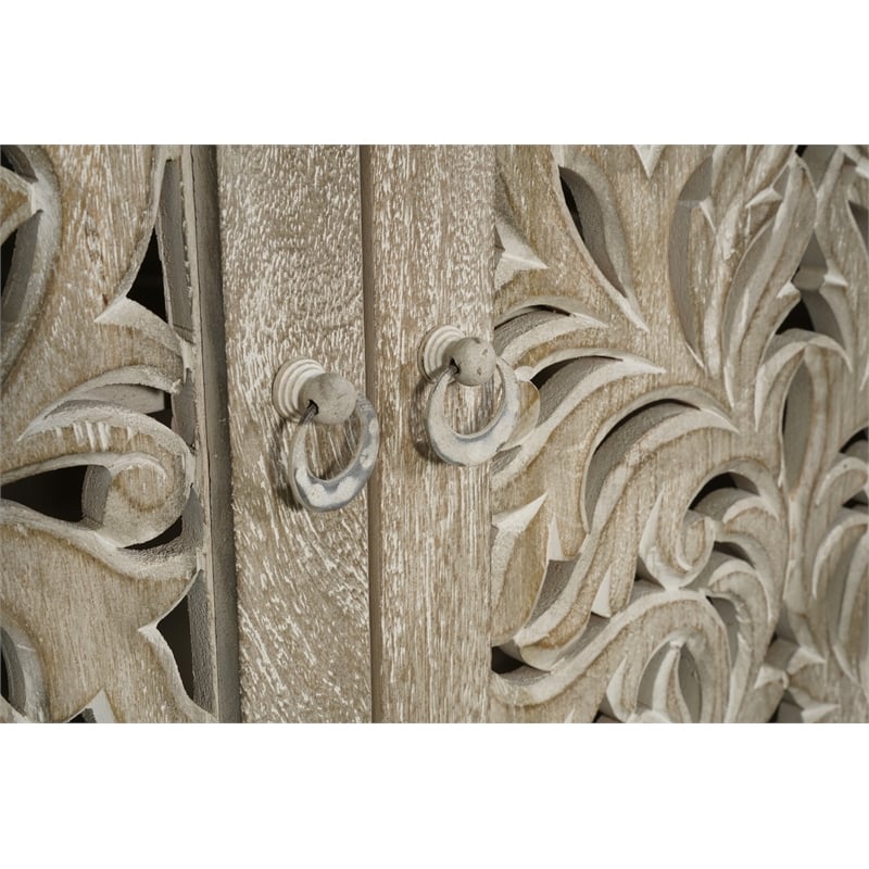 Taran Designs Fillian 4-door Floral Carved Solid Wood Sideboard in Gray