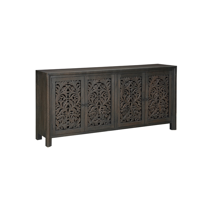 Taran Designs Fillian 4-door Floral Carved Solid Wood Sideboard in Black