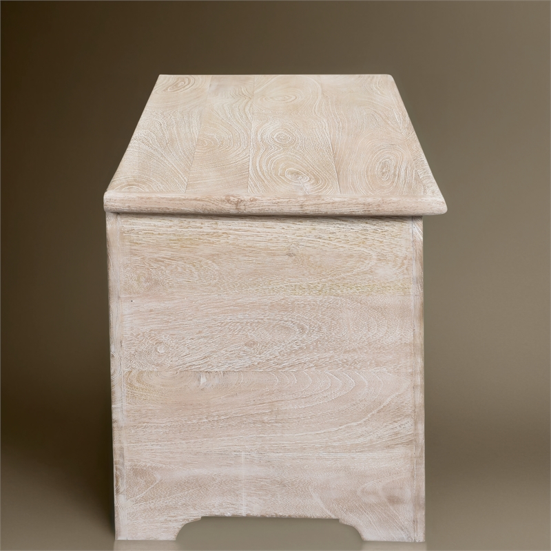 Taran Designs Monte Floral Carved Solid Wood Storage Ottoman in White