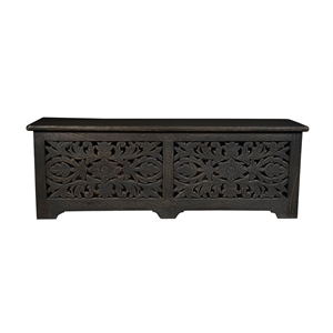 Taran Designs Monte Floral Carved Solid Wood Storage Ottoman in Black