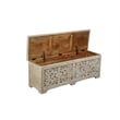 Taran Designs Monte Floral Carved Solid Wood Storage Ottoman in Gray