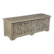 Taran Designs Monte Floral Carved Solid Wood Storage Ottoman in Gray