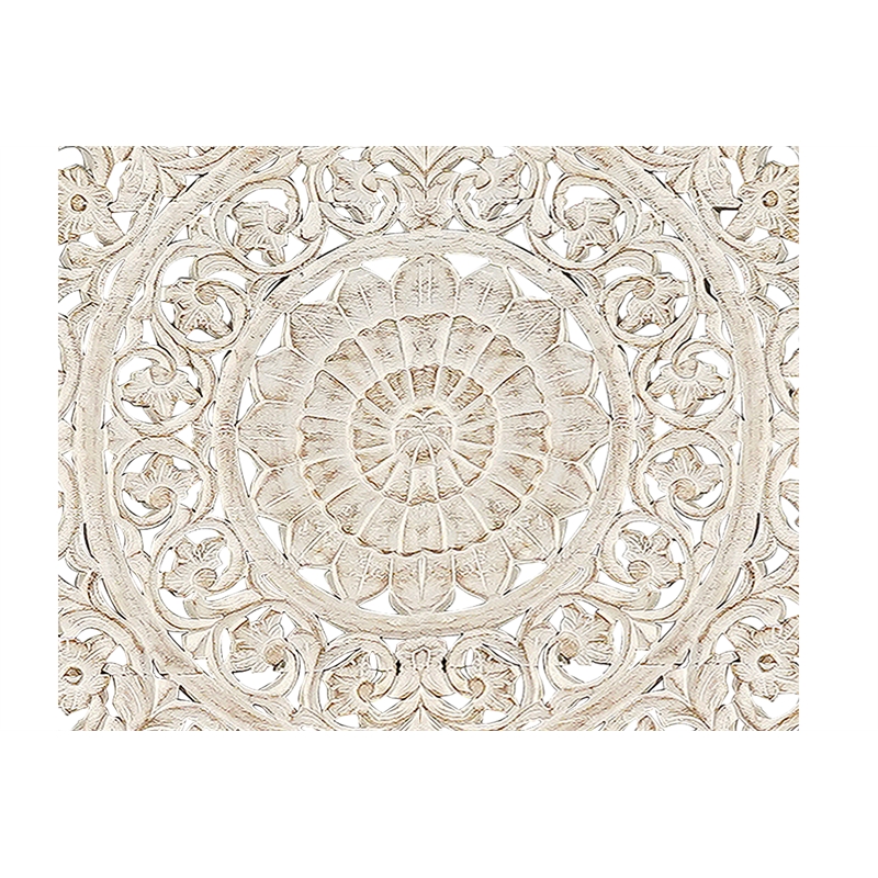 Taran Designs Gianna Floral Carved Solid Wood King Bed in White