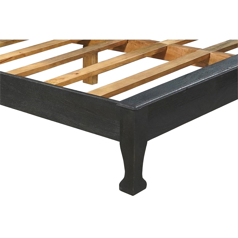 Taran Designs Gianna Floral Carved Solid Wood King Bed in Black