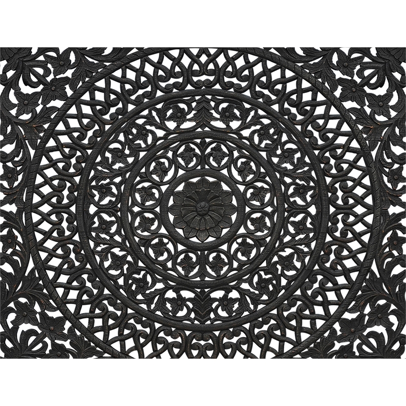 Taran Designs Gianna Floral Carved Solid Wood King Bed in Black
