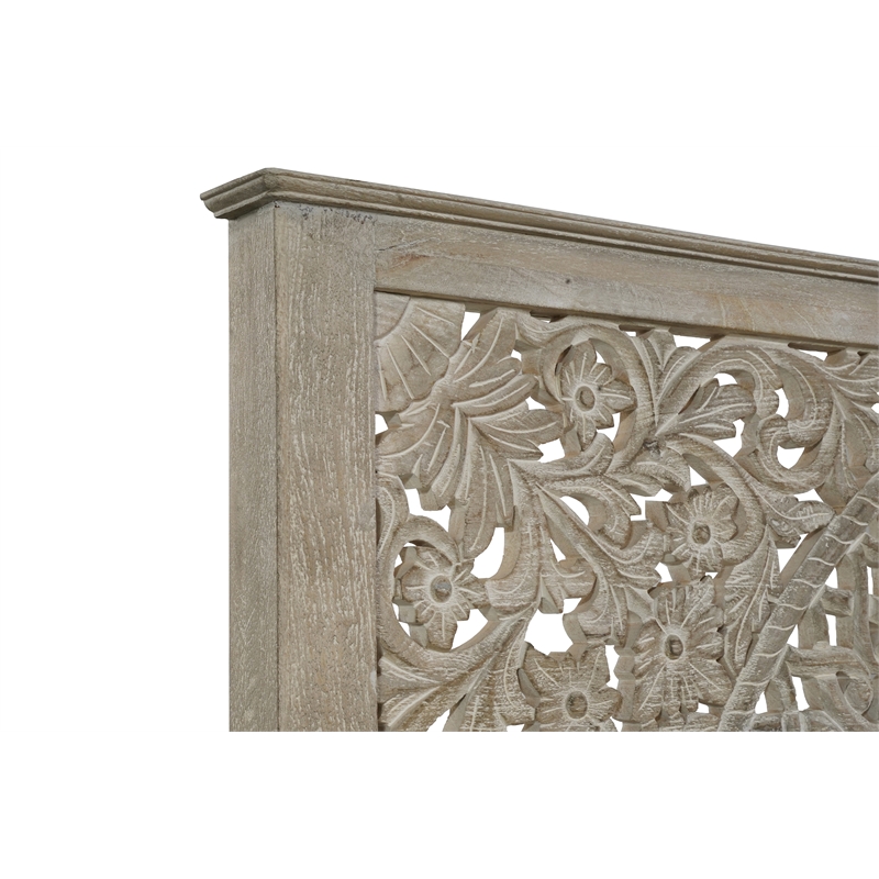 Taran Designs Gianna Floral Carved Solid Wood King Bed in Gray