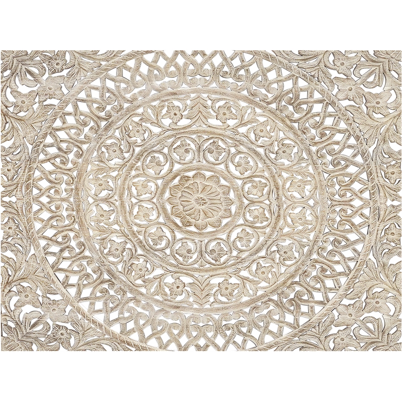 Taran Designs Gianna Floral Carved Solid Wood King Bed in Gray