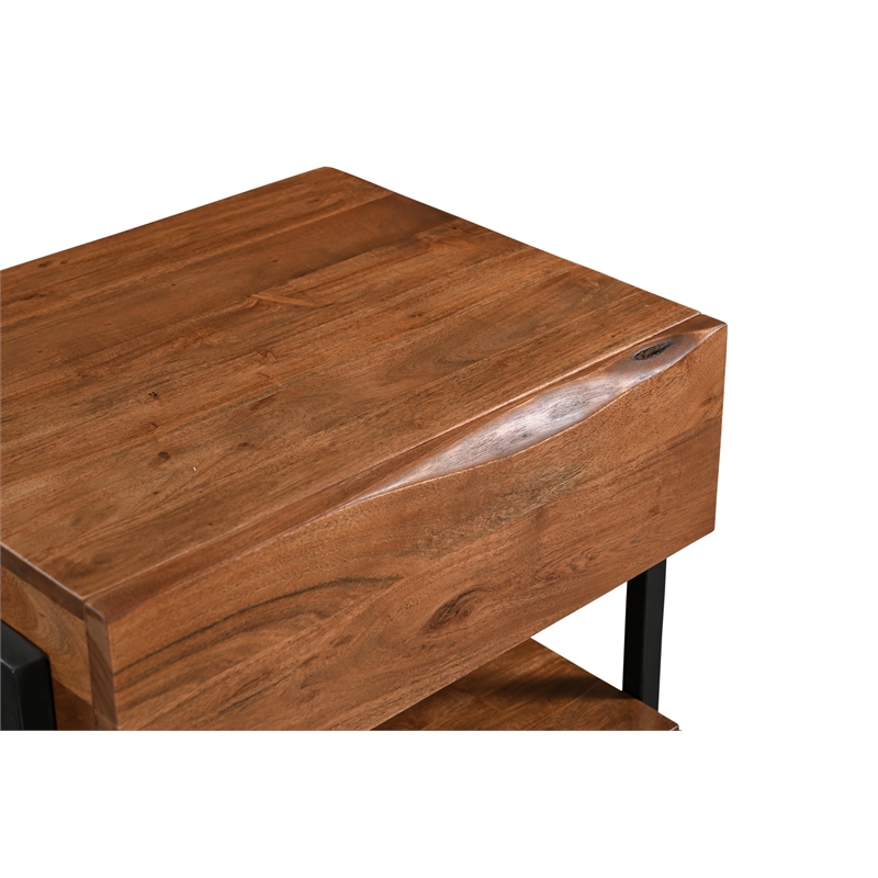 Taran Designs Oliver 2-drawer Live Edge Solid Wood Nightstand in Brown/Black
