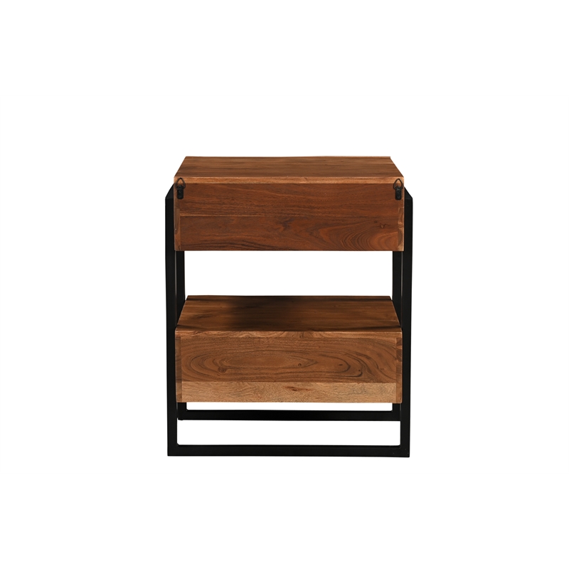 Taran Designs Oliver 2-drawer Live Edge Solid Wood Nightstand in Brown/Black