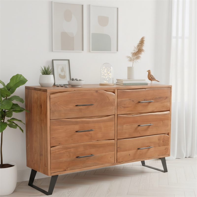 Taran Designs Oliver 6-drawer Live Edge Solid Wood Dresser in Brown/Black