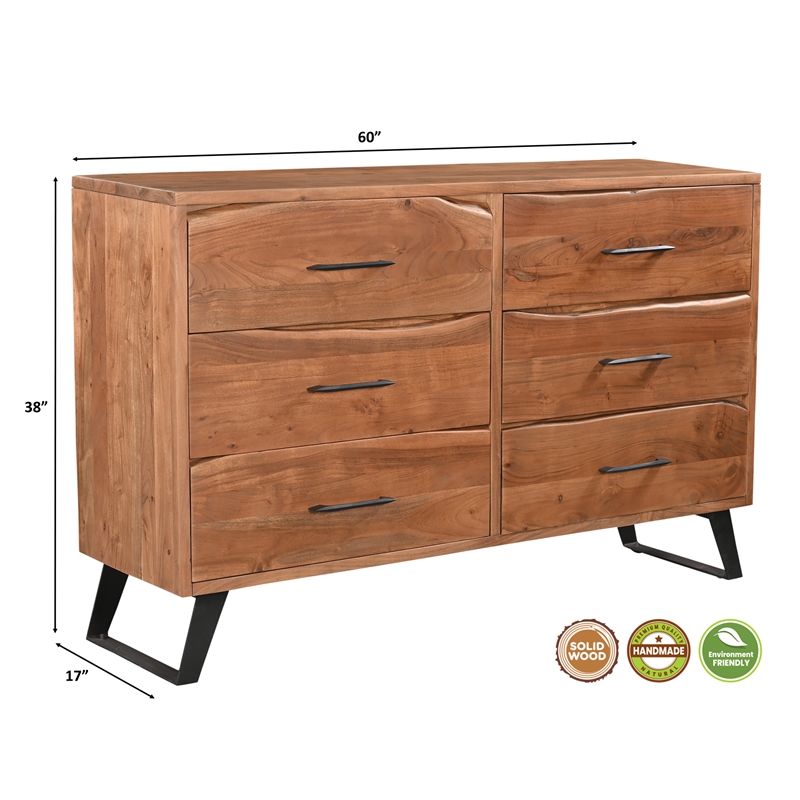 Taran Designs Oliver 6-drawer Live Edge Solid Wood Dresser in Brown/Black