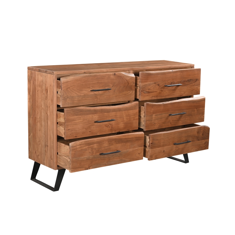 Taran Designs Oliver 6-drawer Live Edge Solid Wood Dresser in Brown/Black