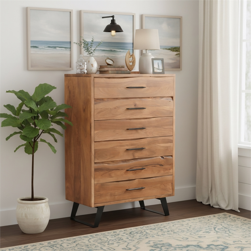 Taran Designs Oliver 5-drawer Live Edge Solid Wood Chest in Brown/Black