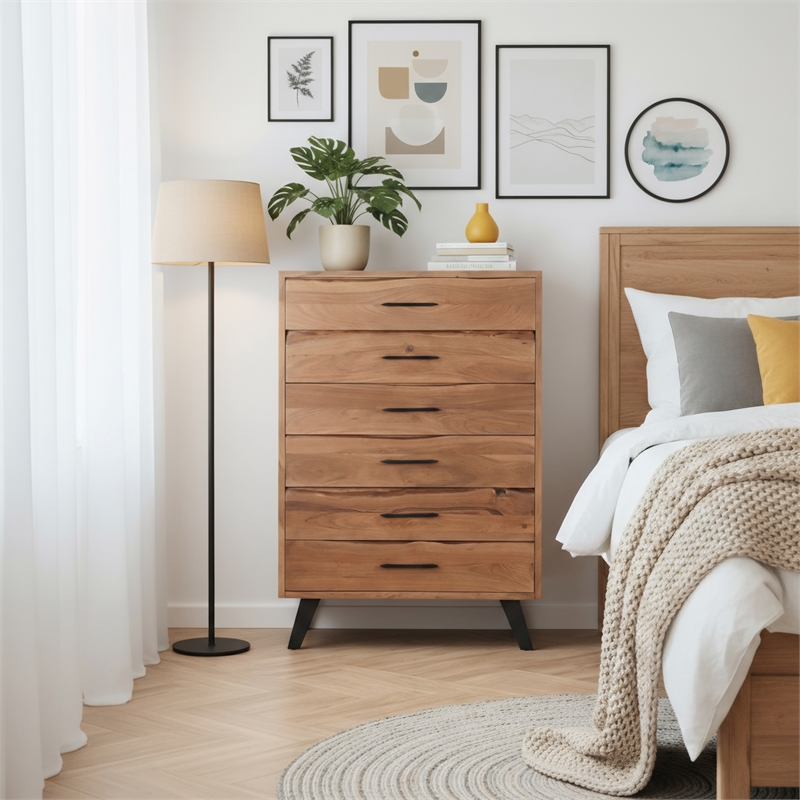 Taran Designs Oliver 5-drawer Live Edge Solid Wood Chest in Brown/Black