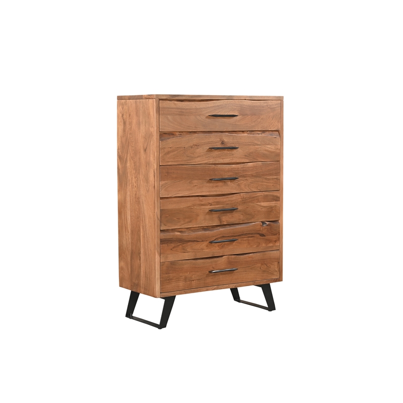 Taran Designs Oliver 5-drawer Live Edge Solid Wood Chest in Brown/Black