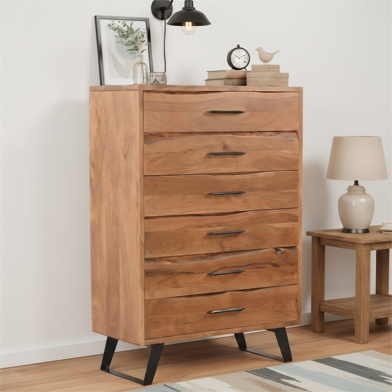 Taran Designs Oliver 5-drawer Live Edge Solid Wood Chest in Brown/Black