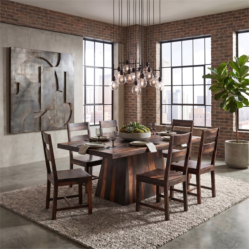 Taran Designs Warren 7-piece Live Edge Solid Wood Dining Set in Dark Brown