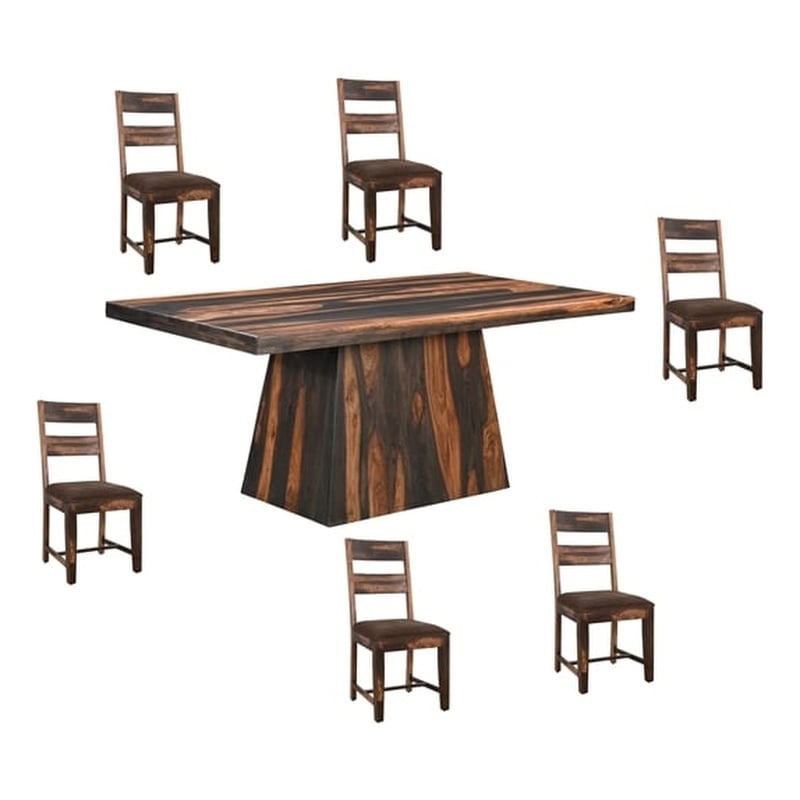 Taran Designs Warren 7-piece Upholstered Solid Wood Dining Set in Brown