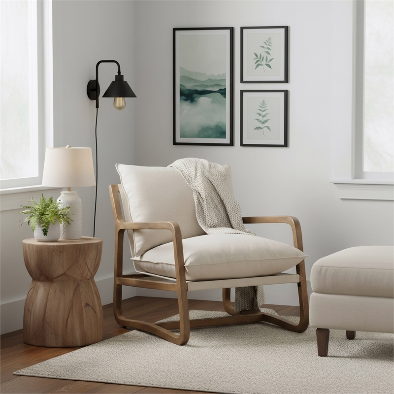 Taran Designs Kenneth Upholstered Solid Wood Accent Chair in Beige/Brown