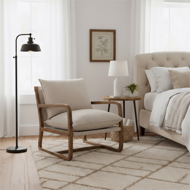 Taran Designs Kenneth Upholstered Solid Wood Accent Chair in Beige/Brown