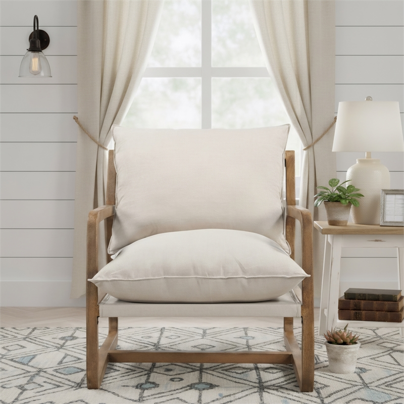 Taran Designs Kenneth Upholstered Solid Wood Accent Chair in Beige/Brown