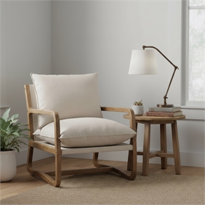 Taran Designs Kenneth Upholstered Solid Wood Accent Chair in Beige/Brown