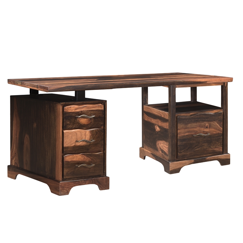 Taran Designs Darcy 2-piece Live Edge Solid Wood Desk Set in Dark Brown