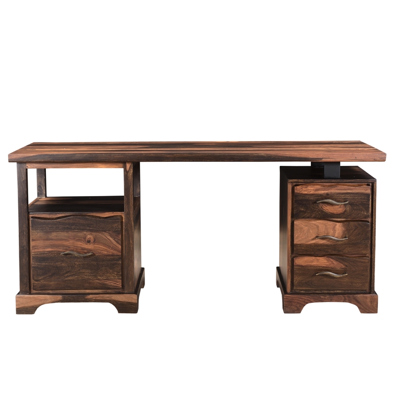 Taran Designs Darcy 2-piece Live Edge Solid Wood Desk Set in Dark Brown