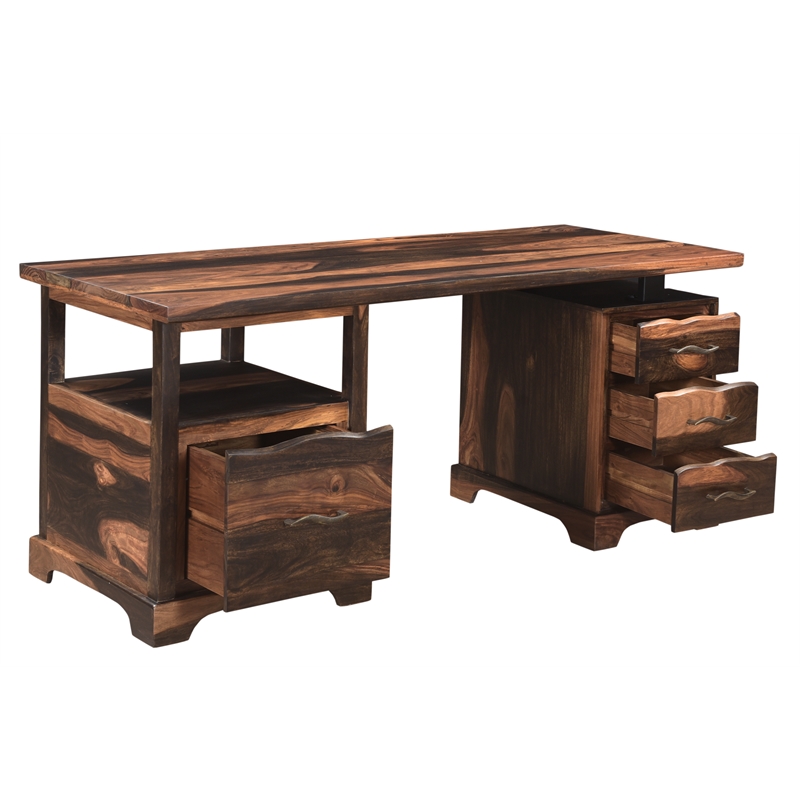 Taran Designs Darcy 2-piece Live Edge Solid Wood Desk Set in Dark Brown