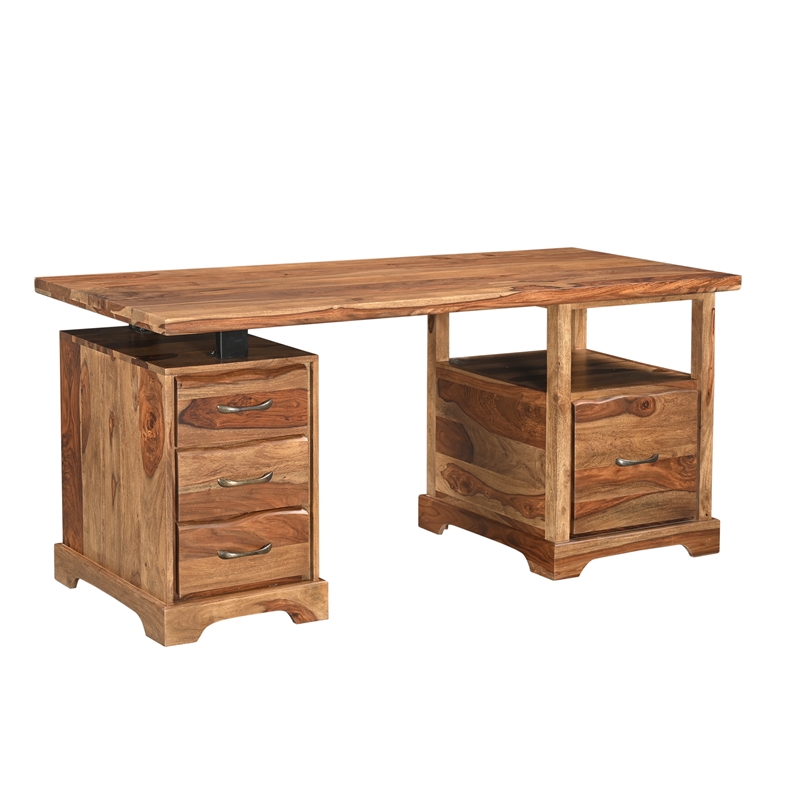 Taran Designs Darcy 2-piece Live Edge Solid Wood Desk Set in Brown
