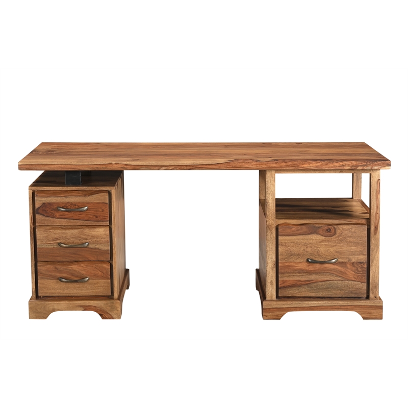 Taran Designs Darcy 2-piece Live Edge Solid Wood Desk Set in Brown