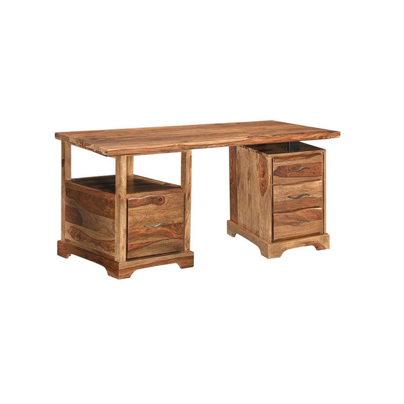 Taran Designs Darcy 2-piece Live Edge Solid Wood Desk Set in Brown