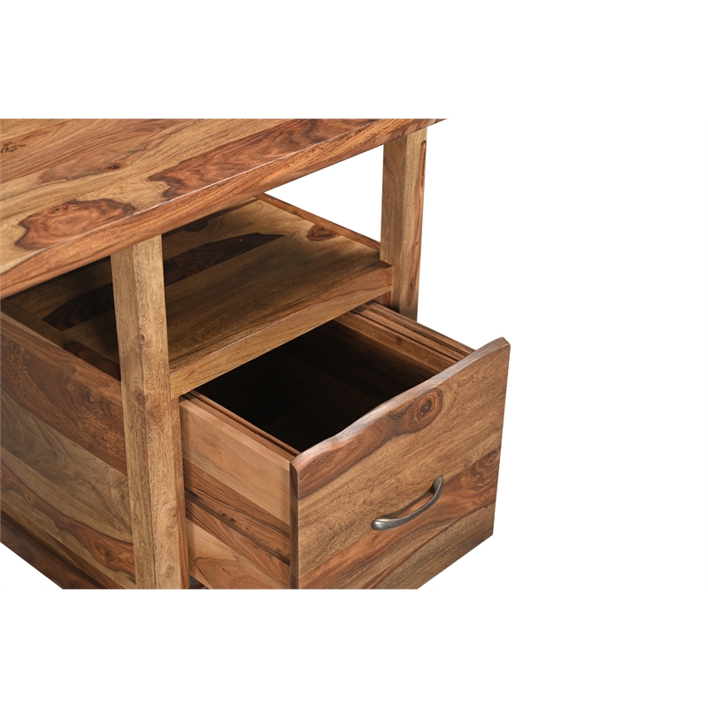 Taran Designs Darcy 2-piece Live Edge Solid Wood Desk Set in Brown