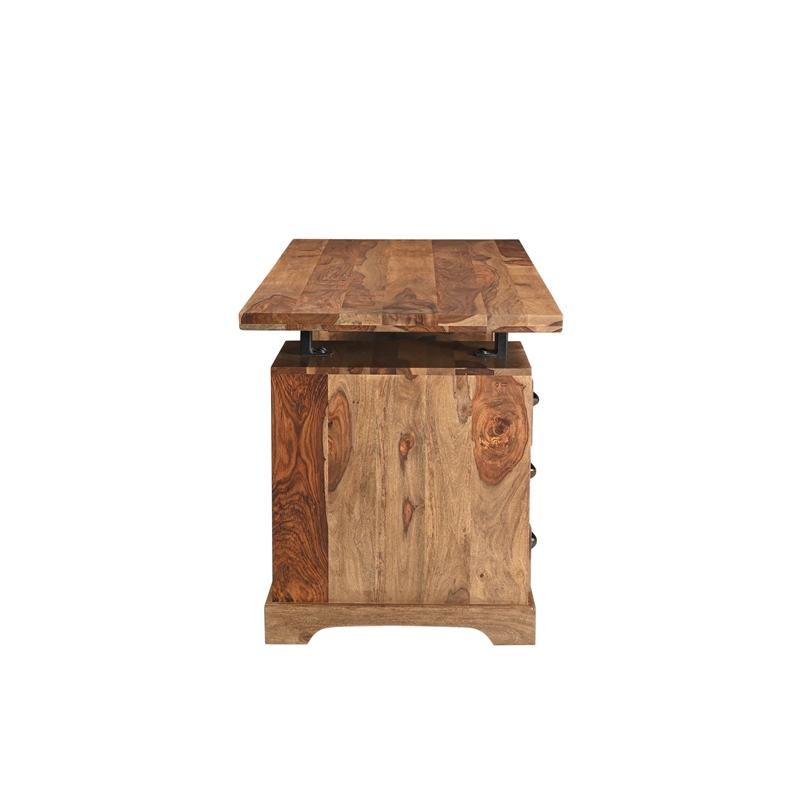 Taran Designs Darcy 2-piece Live Edge Solid Wood Desk Set in Brown