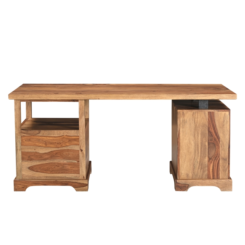 Taran Designs Darcy 2-piece Live Edge Solid Wood Desk Set in Brown