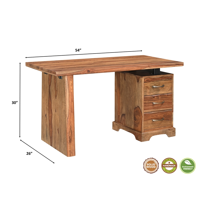 Taran Designs Darcy 2-piece Live Edge Solid Wood Desk Set in Brown