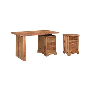 Taran Designs Darcy 2-piece Live Edge Solid Wood Desk Set in Brown