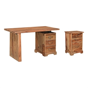 Taran Designs Darcy 2-piece Live Edge Solid Wood Desk Set in Brown