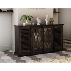 Taran Designs Lark 4-door Carved Solid Wood Sideboard in Dark Brown