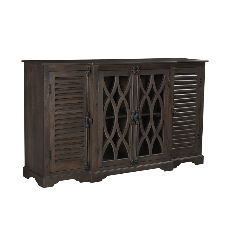 Taran Designs Lark 4-door Carved Solid Wood Sideboard in Dark Brown
