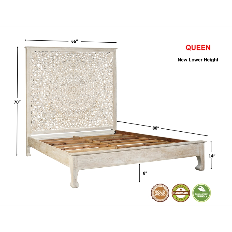 Taran Designs Gianna 3-piece Floral Carved Solid Wood Bedroom Set in White