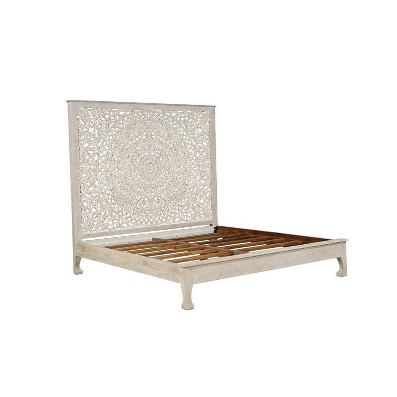 Taran Designs Gianna 3-piece Floral Carved Solid Wood Bedroom Set in White